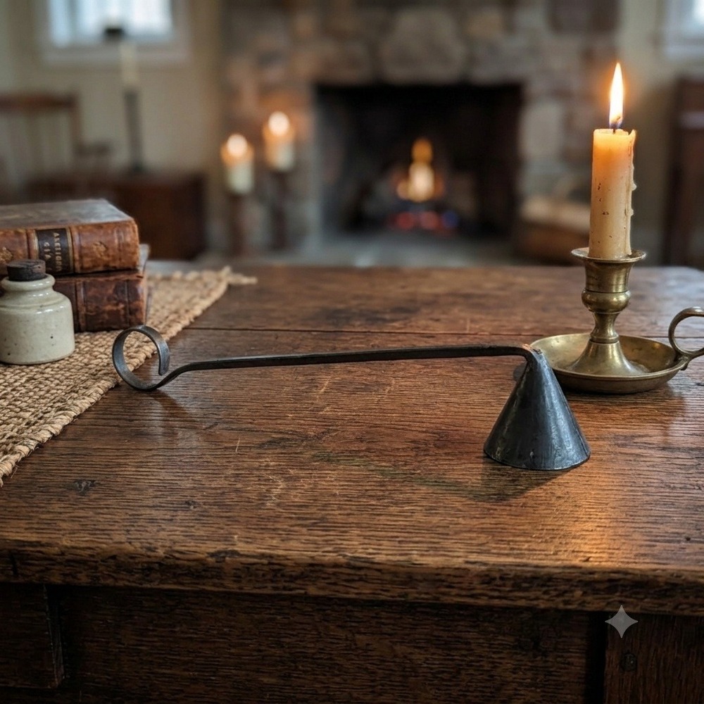 Vintage Metal Candle Snuffer Primitive Hand Forged Long Handle 8.5" Farmhouse